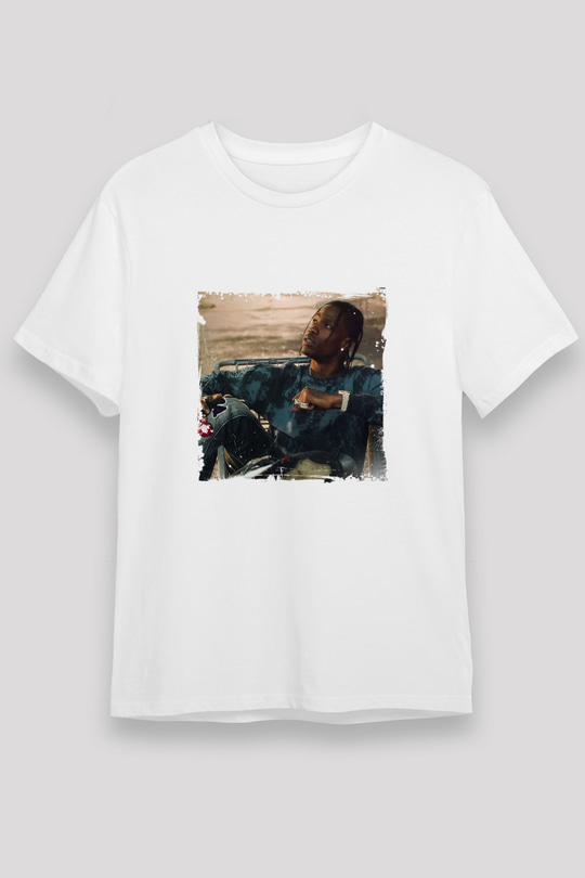 Travis Scott Baskılı Unisex Beyaz Tişört