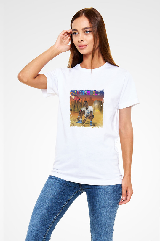 Travis Scott Baskılı Unisex Beyaz Tişört