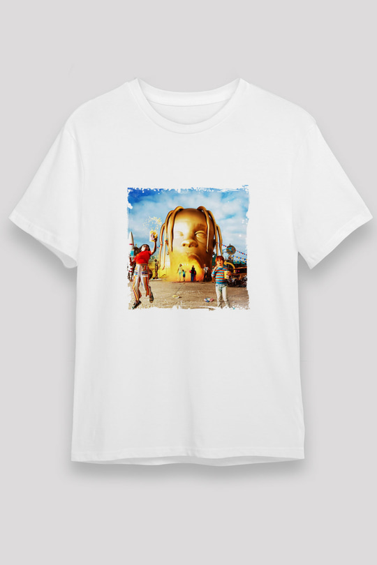 Travis Scott Baskılı Unisex Beyaz Tişört