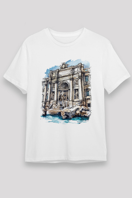 Trevi Çeşmesi Beyaz Unisex Tişört T-Shirt - TişörtFabrikası