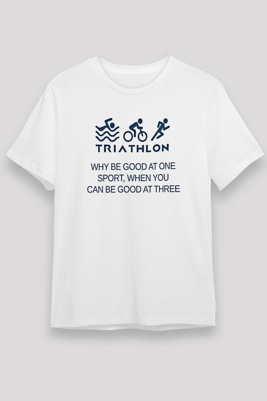 Triathlon Baskılı Unisex Beyaz Tişört - Tshirt
