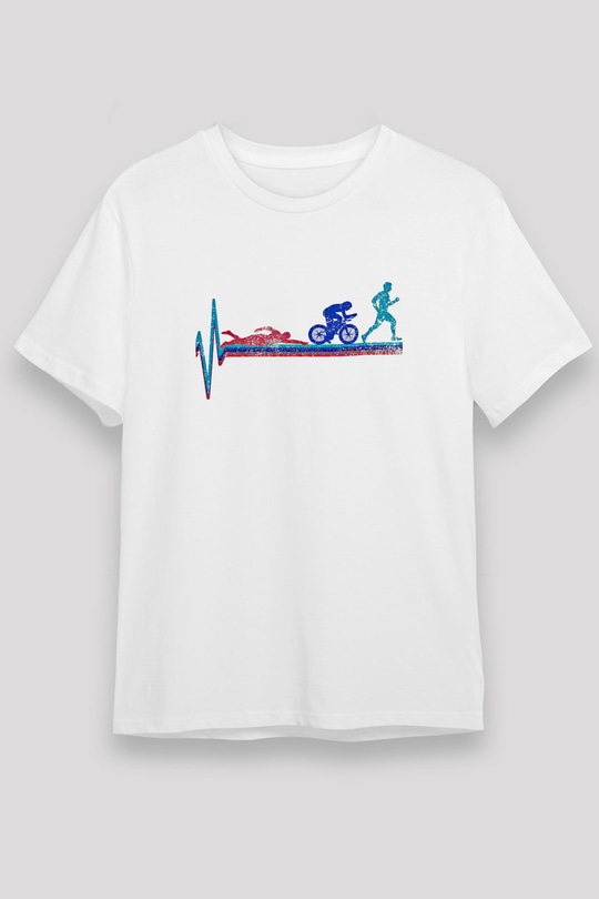 Triathlon Baskılı Unisex Beyaz Tişört - Tshirt