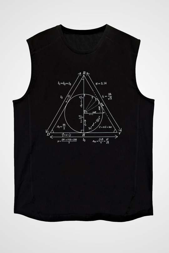 Trigonometri Geometri Baskılı Unisex Siyah Kolsuz Tişört