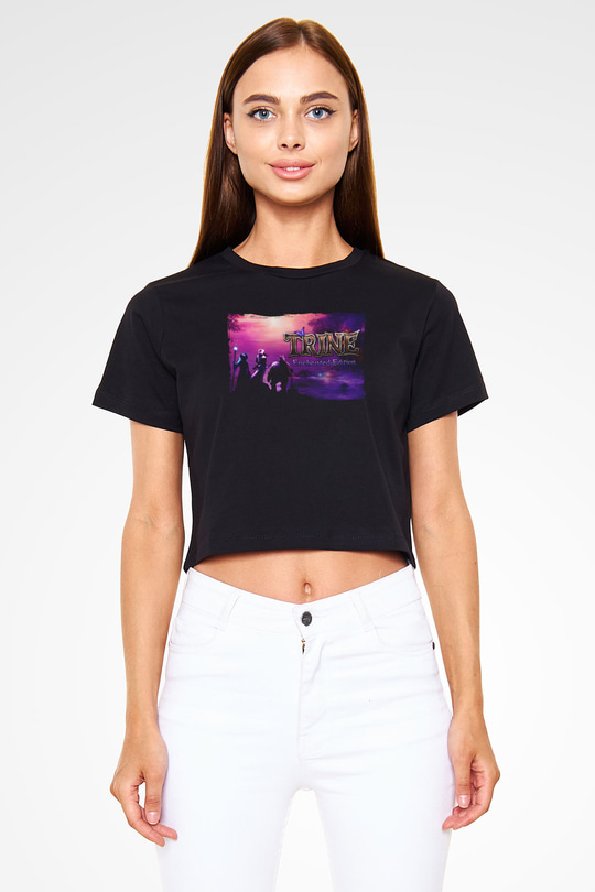 Trine Siyah  Crop Top Tişört