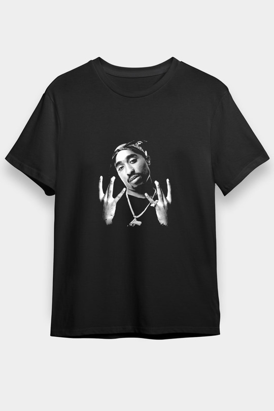 Tupac Baskılı Unisex Siyah Tişört