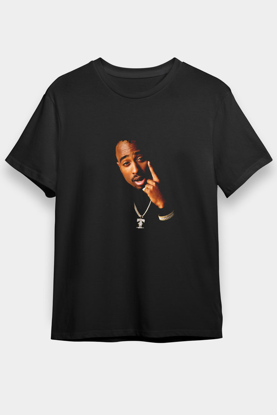 Tupac Baskılı Unisex Siyah Tişört