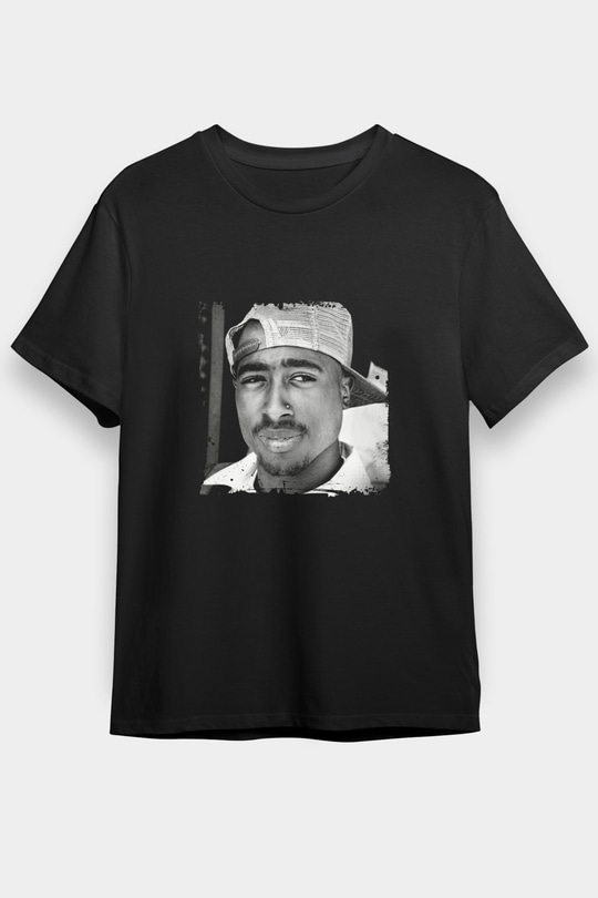 Tupac Baskılı Unisex Siyah Tişört