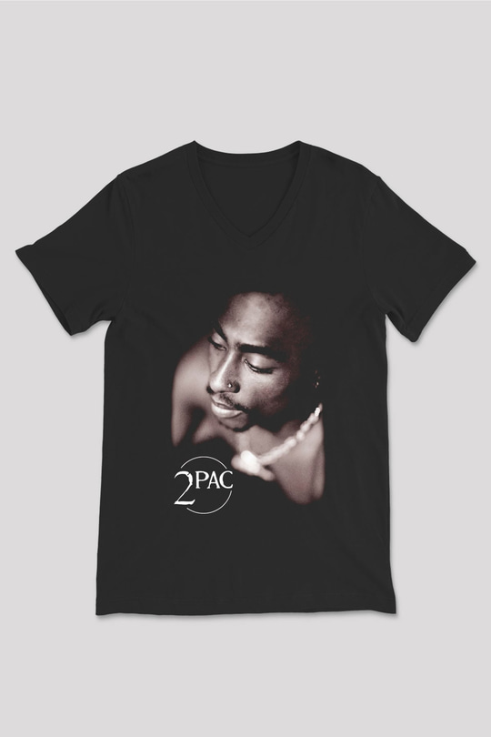 Tupac Shakur Siyah Unisex V Yaka Tişört T-Shirt