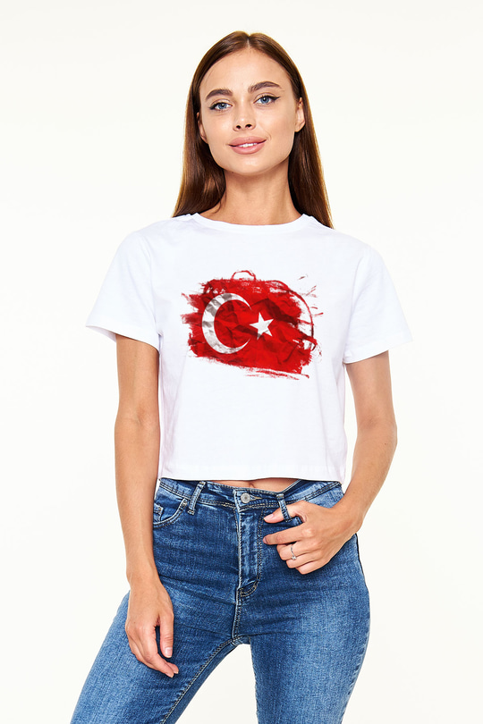 Türkiye Beyaz Croptop Tişört