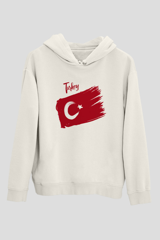 Türkiye Beyaz Unisex Kapşonlu Sweatshirt