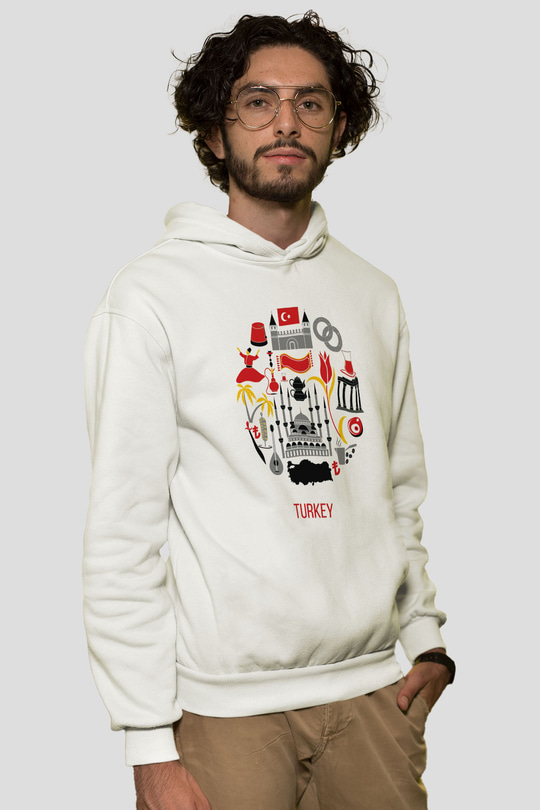 Türkiye Beyaz Unisex Kapşonlu Sweatshirt