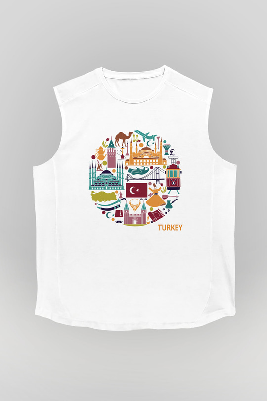 Türkiye Beyaz Unisex Kolsuz Tişört