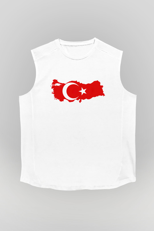 Türkiye Beyaz Unisex Kolsuz Tişört