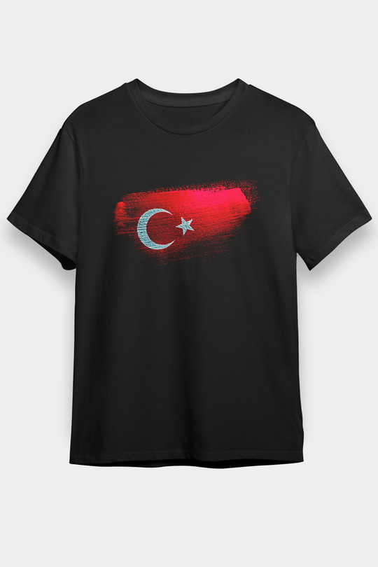 Türkiye - Turkey Bayrağı Baskılı Unisex Siyah Tişört