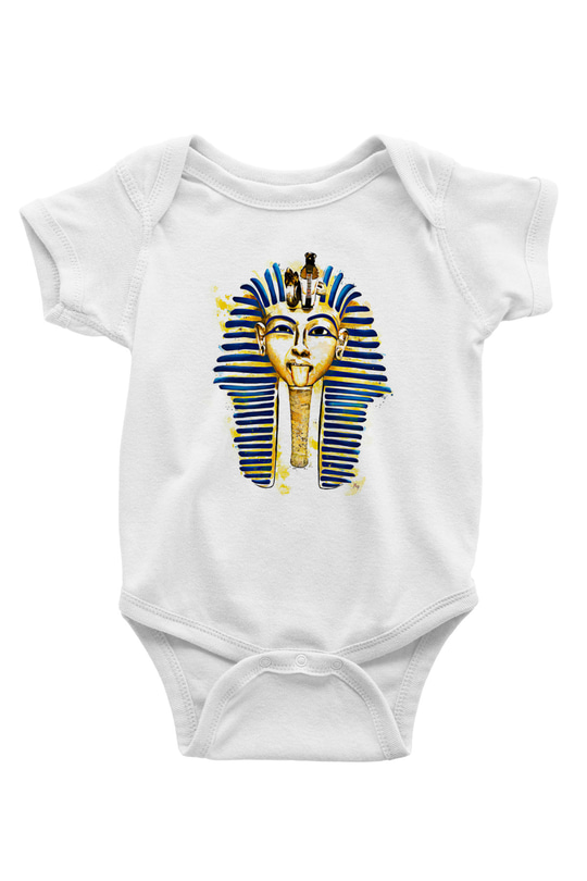 Tutankhamun Baskılı Beyaz Unisex Bebek Body - Zıbın