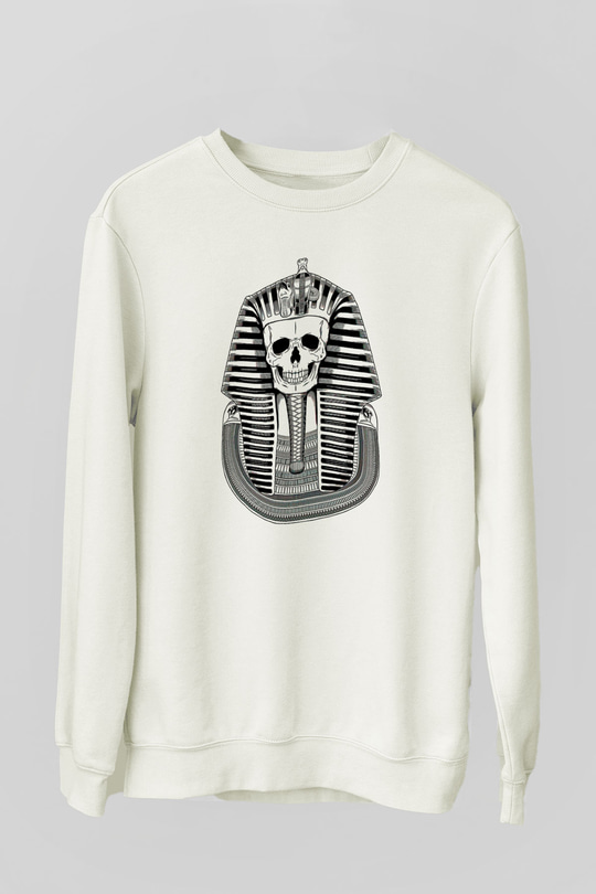 Tutankhamun Baskılı Beyaz Unisex Sweatshirt