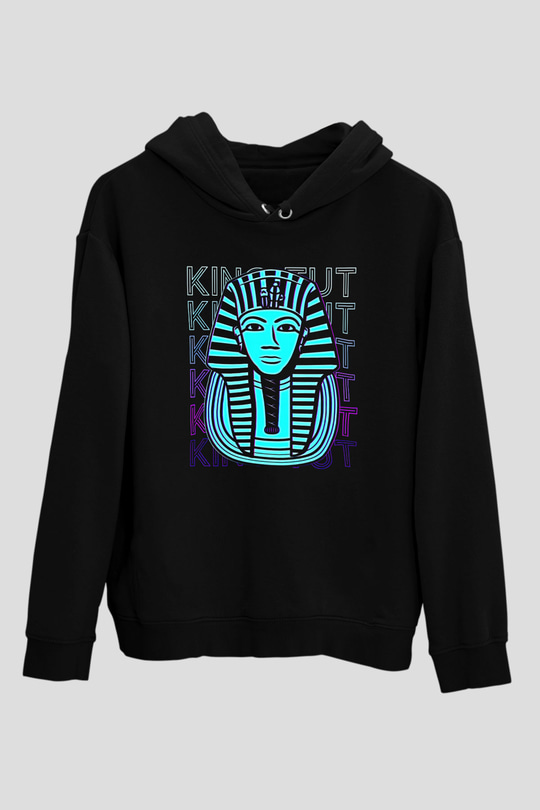 Tutankhamun Baskılı Unisex Siyah Hoodie