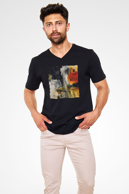 Tuval Siyah Unisex V Yaka Tişört