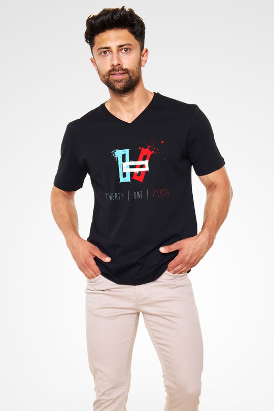 Twenty One Pilots Siyah Unisex V Yaka Tişört T-Shirt