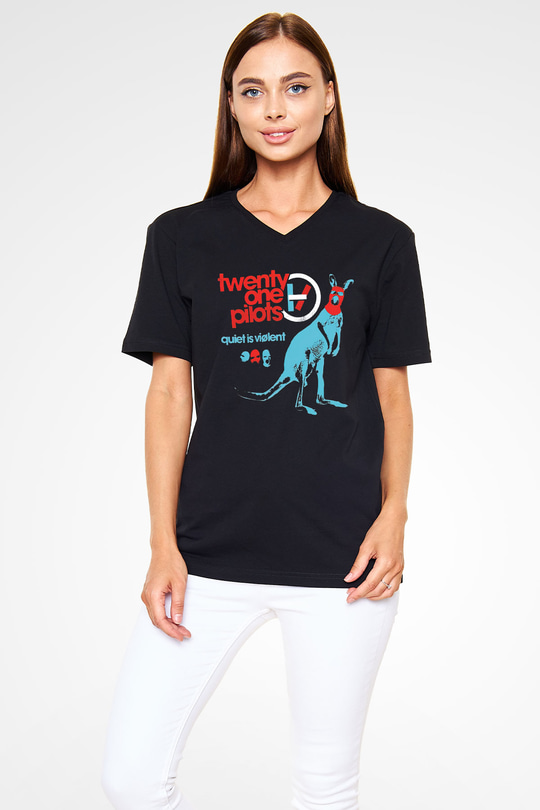 Twenty One Pilots Siyah Unisex V Yaka Tişört T-Shirt