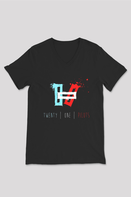 Twenty One Pilots Siyah Unisex V Yaka Tişört T-Shirt