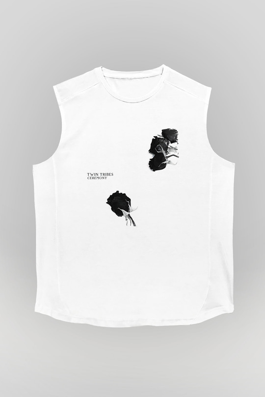 Twin Tribes Baskılı Beyaz Unisex Kolsuz Tişört - Tshirt