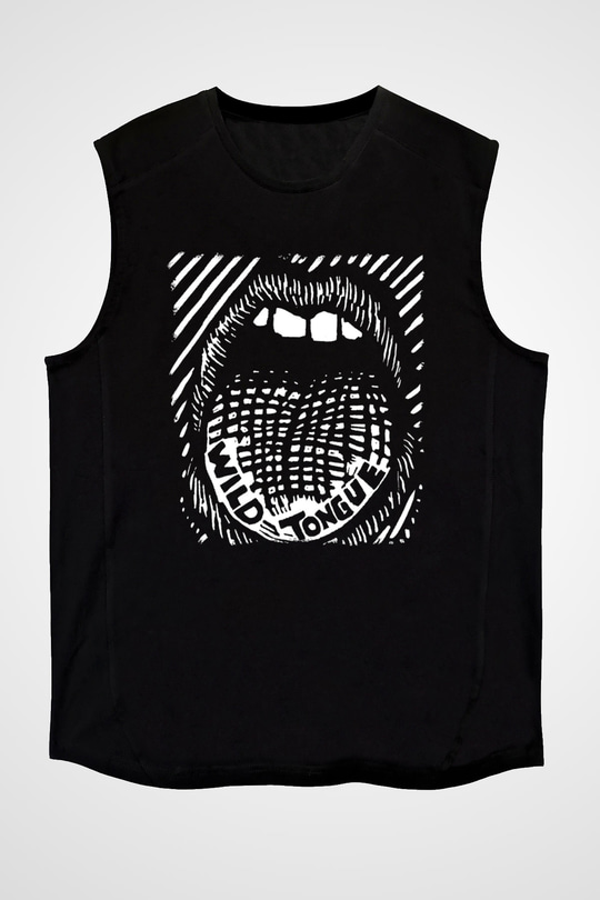 Twin Tribes Baskılı Unisex Siyah Kolsuz Tişört - Tshirt