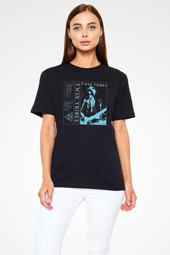 Twin Tribes Baskılı Unisex Siyah Tişört - Tshirt