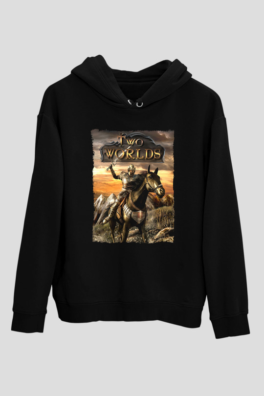 Two Worlds Siyah Unisex Hoodie