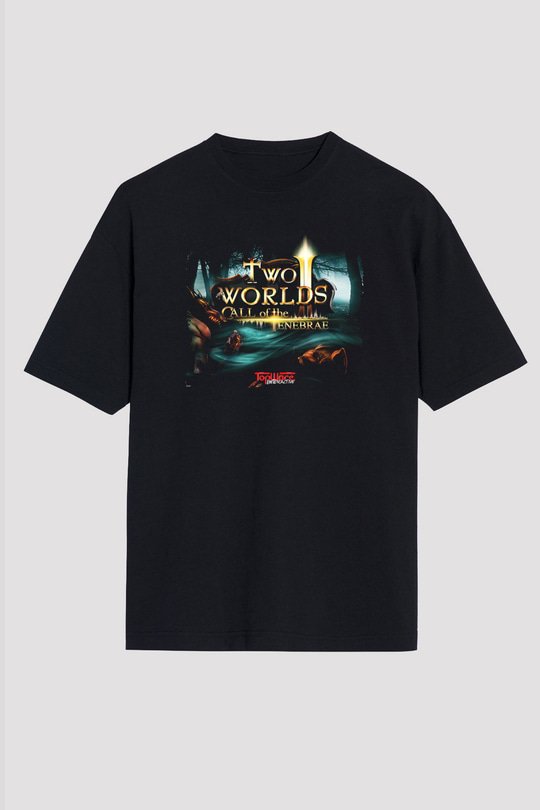 Two Worlds Siyah Oversize Tişört Oversize T-shirt