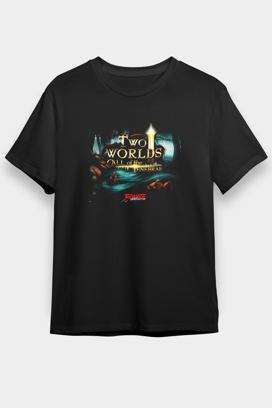 Two Worlds Siyah Unisex Tişört T-Shirt