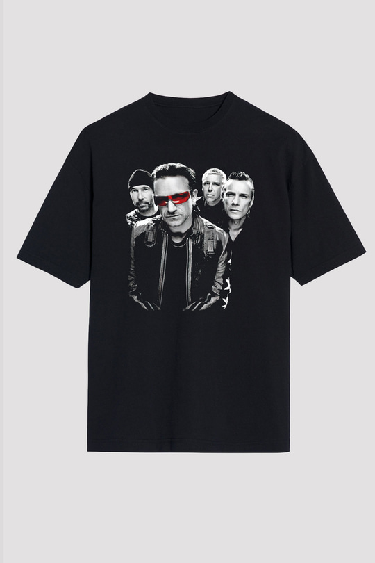 U2 Siyah Unisex Oversize Tişört T-Shirt