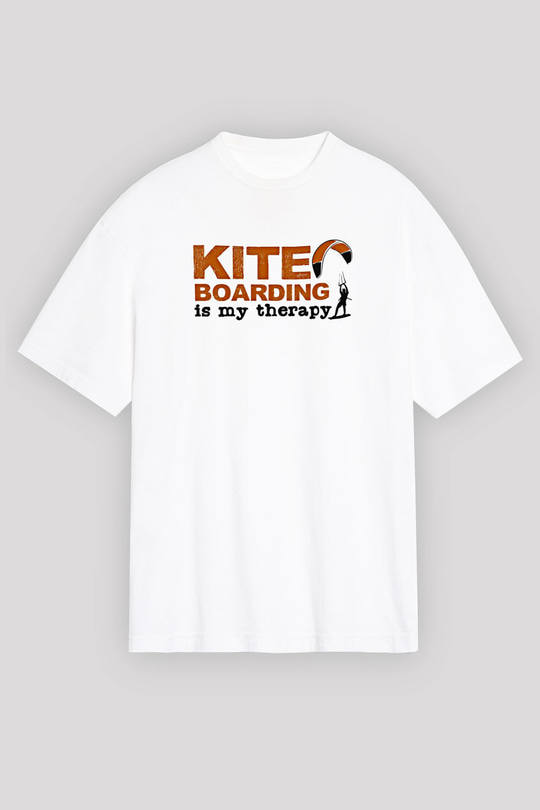 Uçurtma Kayağı Baskılı Unisex Beyaz Oversize Tişört - Tshirt
