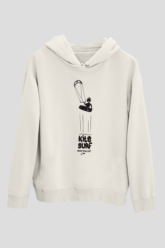 Uçurtma Kayağı Baskılı Unisex Ekru Hoodie