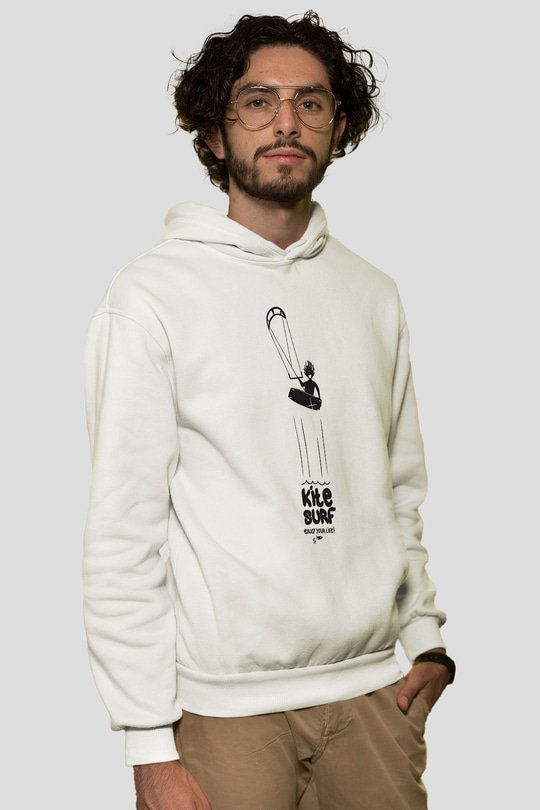 Uçurtma Kayağı Baskılı Unisex Ekru Hoodie