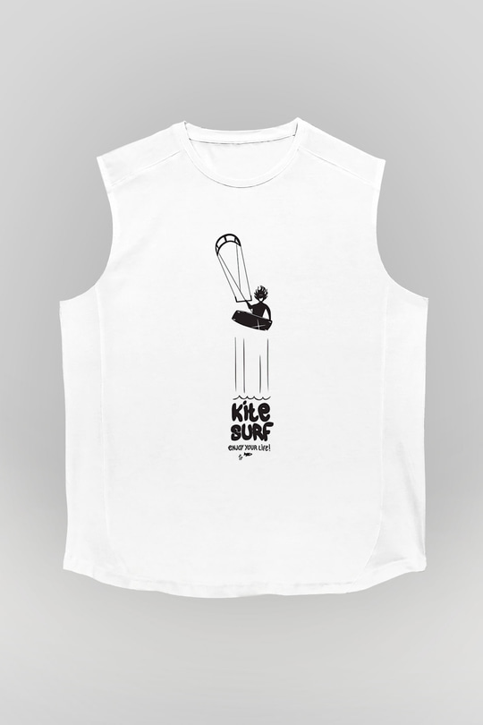 Uçurtma Kayağı Baskılı Unisex Kolsuz Beyaz Tişört