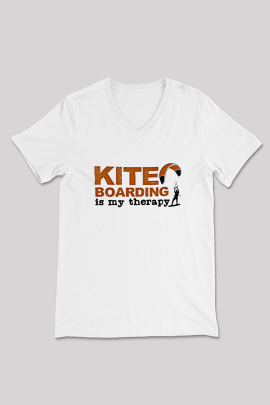 Uçurtma Kayağı Baskılı Unisex V Yaka Tişört - Tshirt
