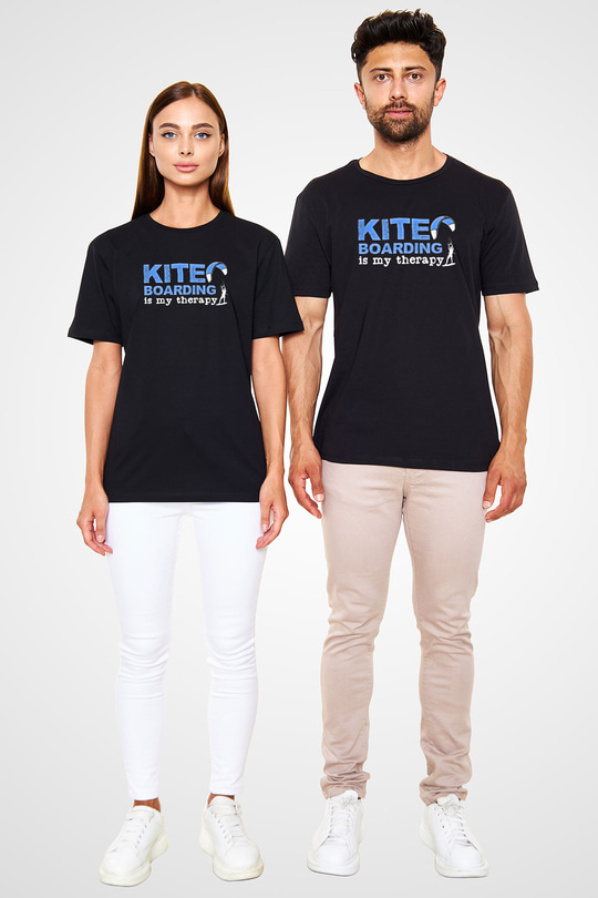 Uçurtma Kayağı - Kite Board Baskılı Unisex Siyah Tişört - Tshirt