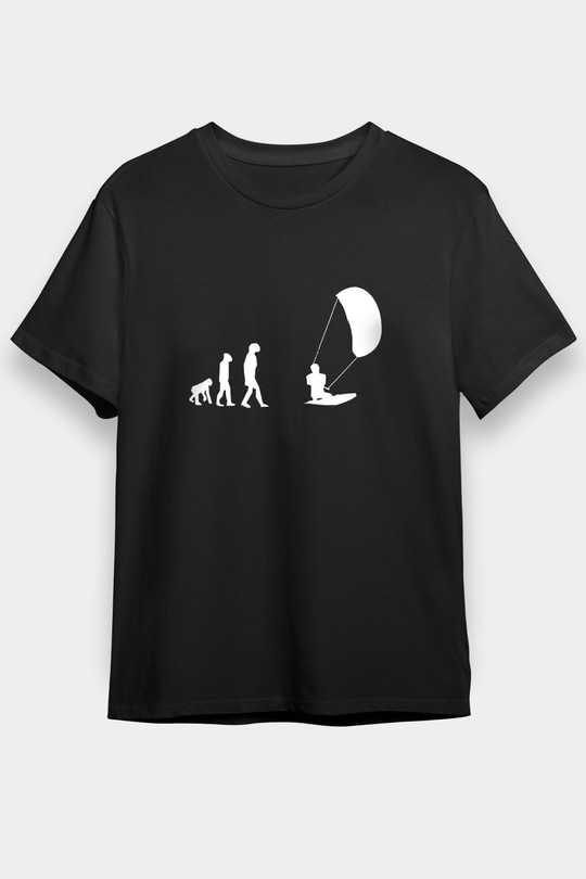 Uçurtma Kayağı - Kite Board Baskılı Unisex Siyah Tişört - Tshirt