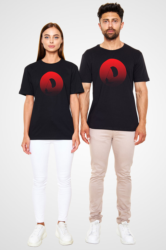 Uçurtma Kayağı - Kite Board Baskılı Unisex Siyah Tişört - Tshirt