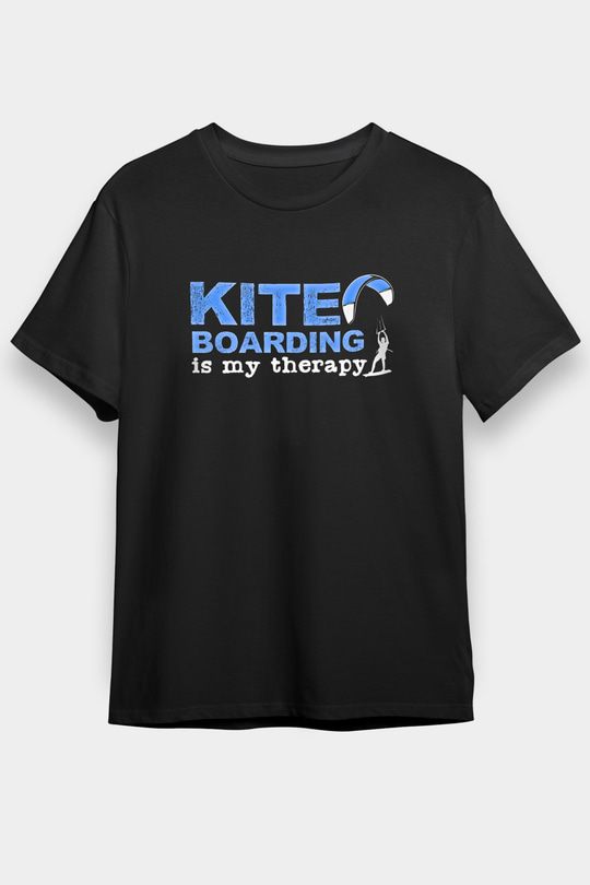 Uçurtma Kayağı - Kite Board Baskılı Unisex Siyah Tişört - Tshirt