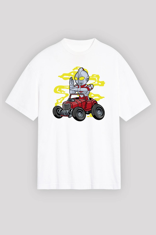 Ultraman Hotrod Baskılı Unisex Beyaz Oversize Tişört