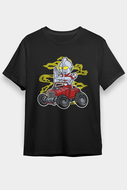 Ultraman Hotrod Baskılı Unisex Siyah Tişört