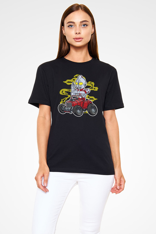 Ultraman Hotrod Baskılı Unisex Siyah Tişört