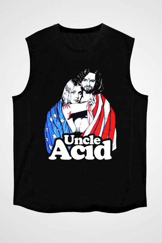Uncle Acid Baskılı Unisex Siyah Kolsuz Tişört - Tshirt