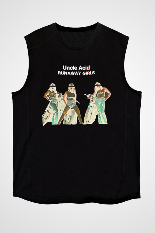 Uncle Acid Baskılı Unisex Siyah Kolsuz Tişört - Tshirt