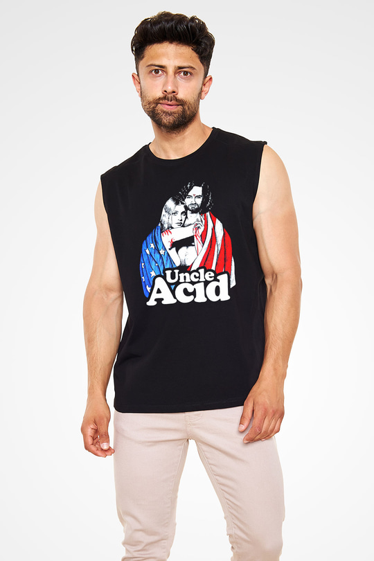 Uncle Acid Baskılı Unisex Siyah Kolsuz Tişört - Tshirt