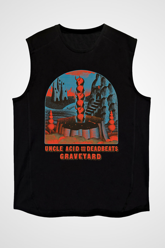 Uncle Acid Baskılı Unisex Siyah Kolsuz Tişört - Tshirt