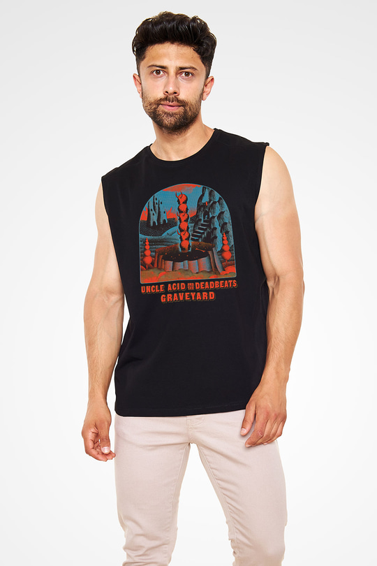 Uncle Acid Baskılı Unisex Siyah Kolsuz Tişört - Tshirt
