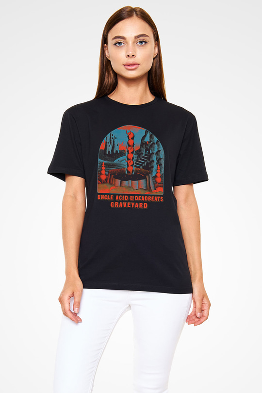 Uncle Acid Baskılı Unisex Siyah Tişört - Tshirt